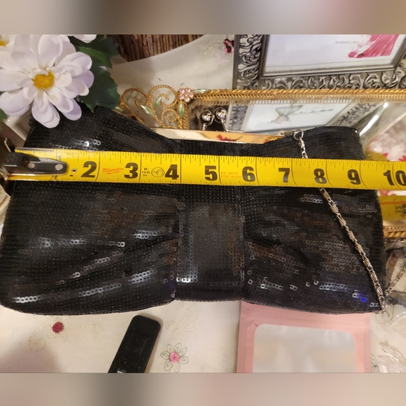 Sale VINTAGE LULU TOWNSEND evening formal dressy sequined bow clamshell purse - Picture 4 of 9